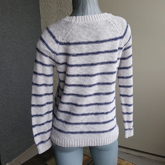 Cream Blue Stripe Knitted Crew Neck Sweater XXI - Picture 5 of 5